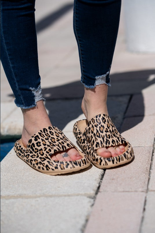 Brown Leopard Comfy Slides Sandals