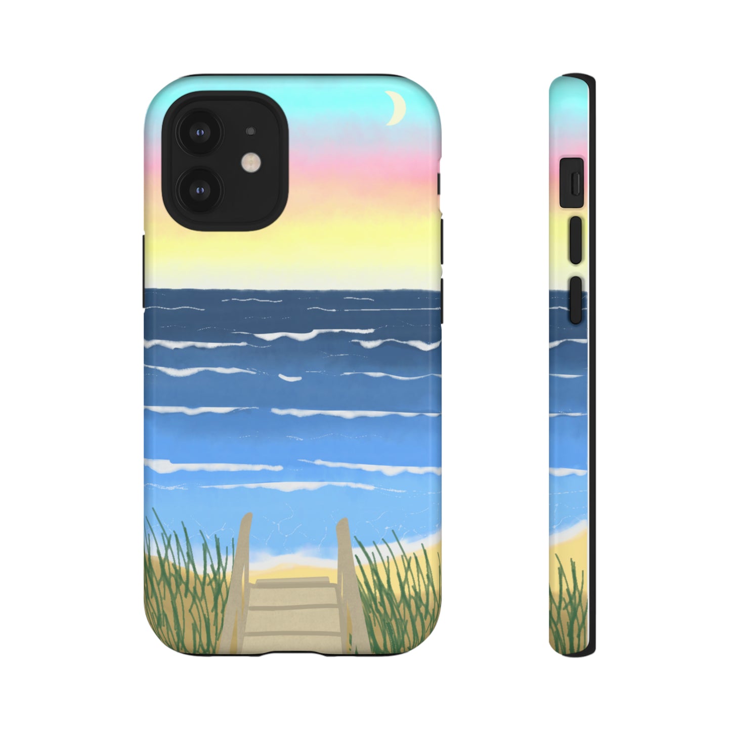 Sunset Beach Boardwalk Watercolor Tough Phone Case, Beachy Smartphone Cover