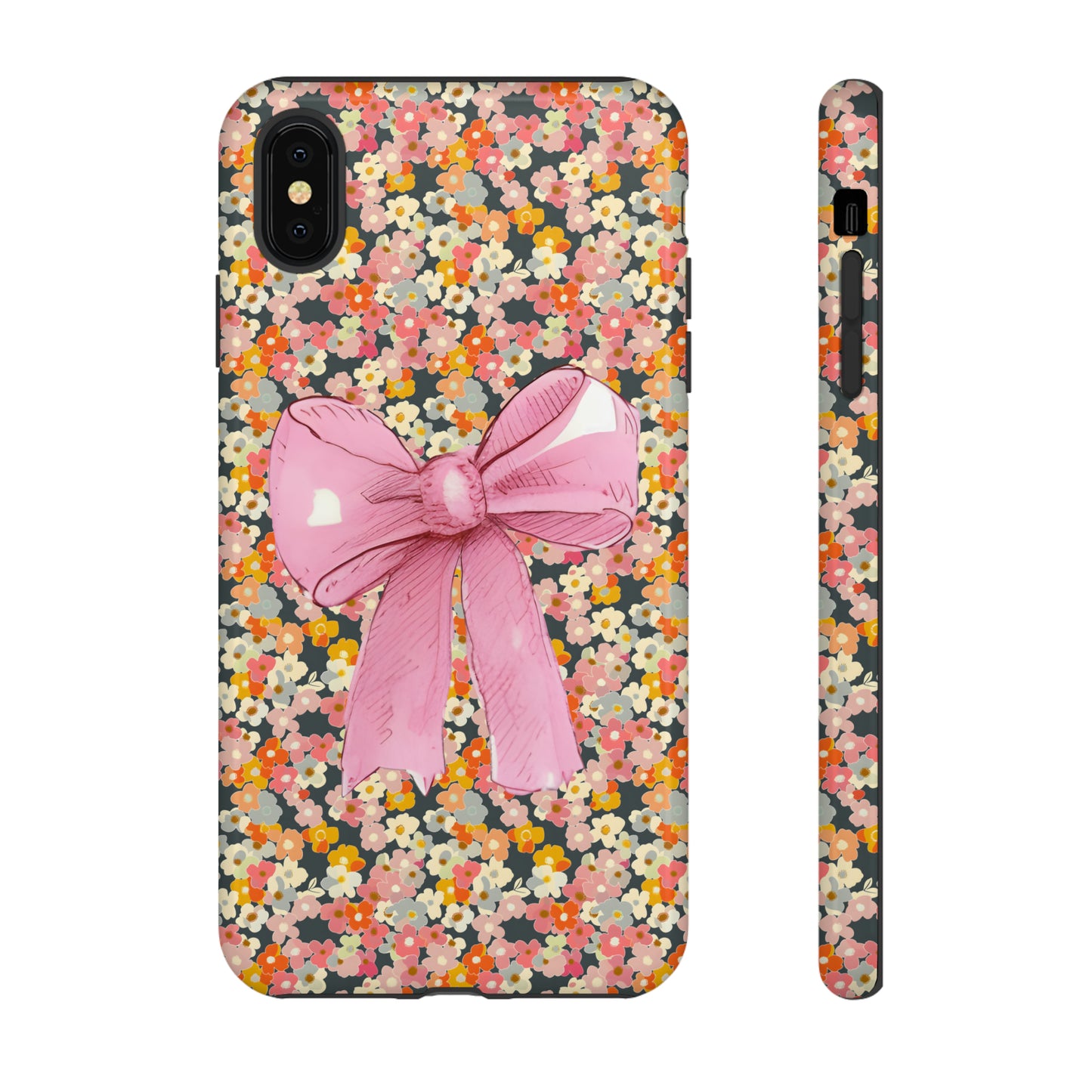 Pink Bow and Flower Pattern Collage Tough Phone Case