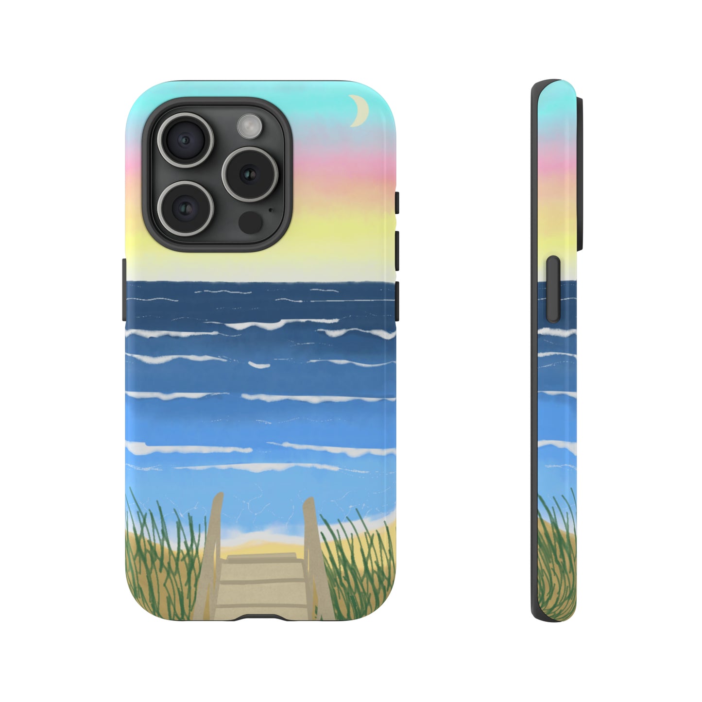 Sunset Beach Boardwalk Watercolor Tough Phone Case, Beachy Smartphone Cover