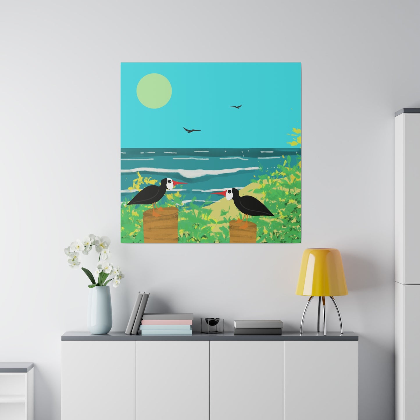 Oyster Catchers Beach Art Print on Matte Stretched Canvas 0.75"