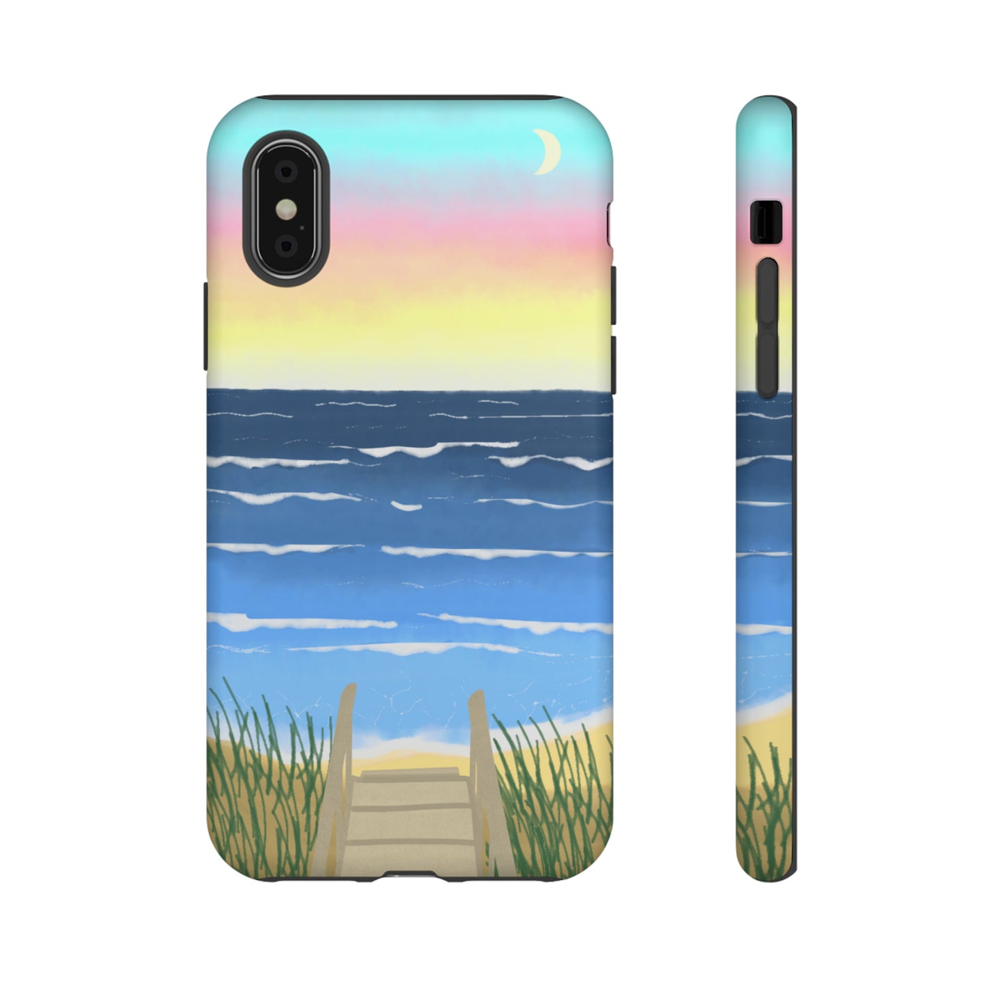 Sunset Beach Boardwalk Watercolor Tough Phone Case, Beachy Smartphone Cover