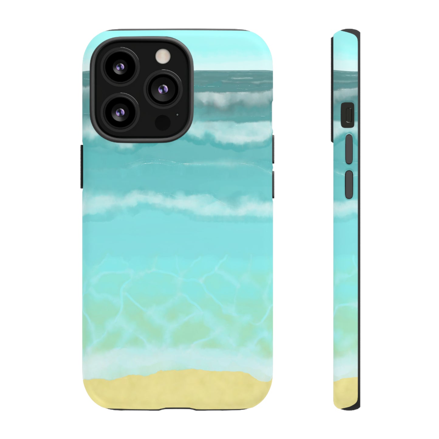 Shoreline Watercolor Ocean Beach Tough Phone Case, Summer Smartphone Cover