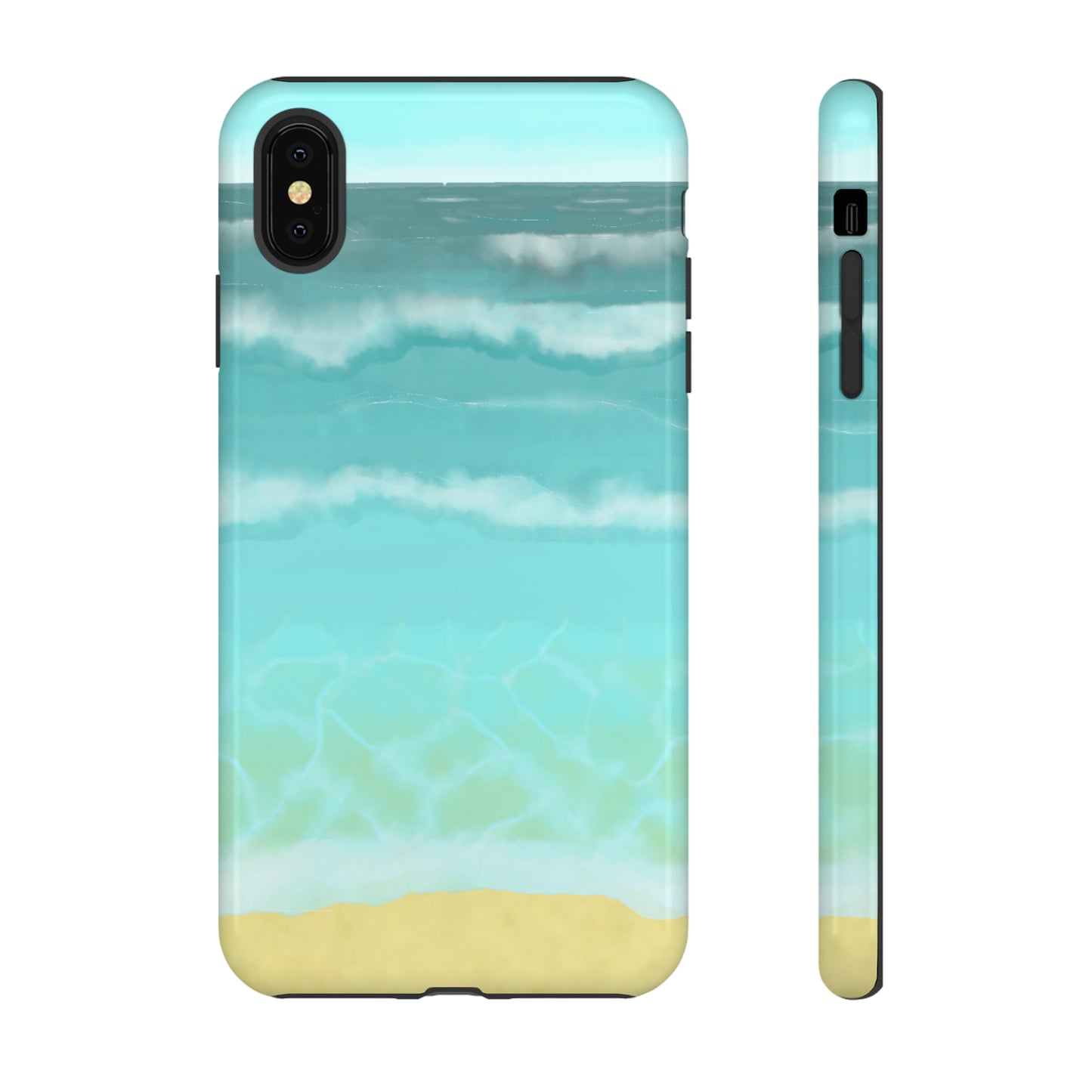 Shoreline Watercolor Ocean Beach Tough Phone Case, Summer Smartphone Cover