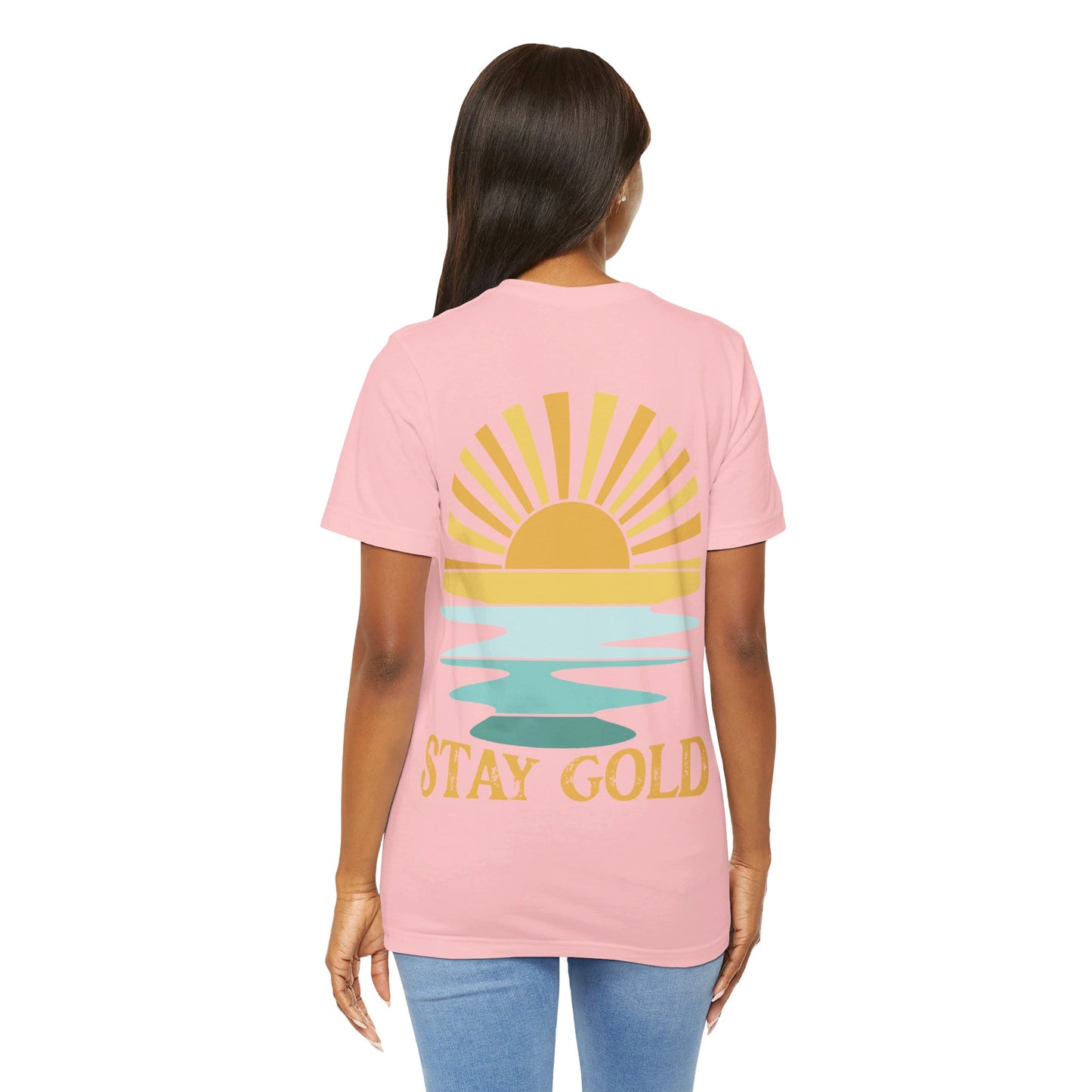 Stay Gold Ocean Blue Sunset Back Printed Unisex Jersey Short Sleeve Tee