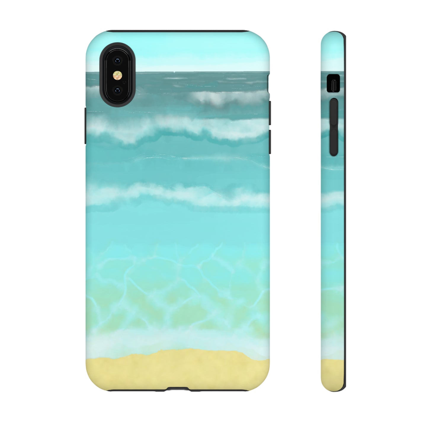 Shoreline Watercolor Ocean Beach Tough Phone Case, Summer Smartphone Cover