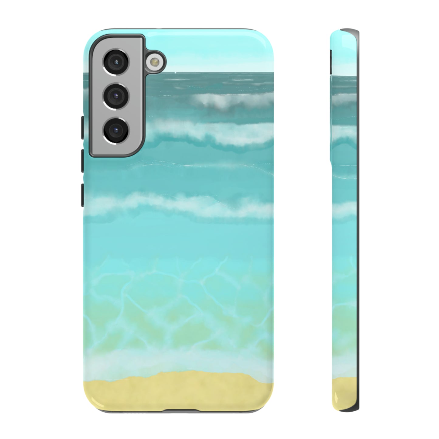 Shoreline Watercolor Ocean Beach Tough Phone Case, Summer Smartphone Cover