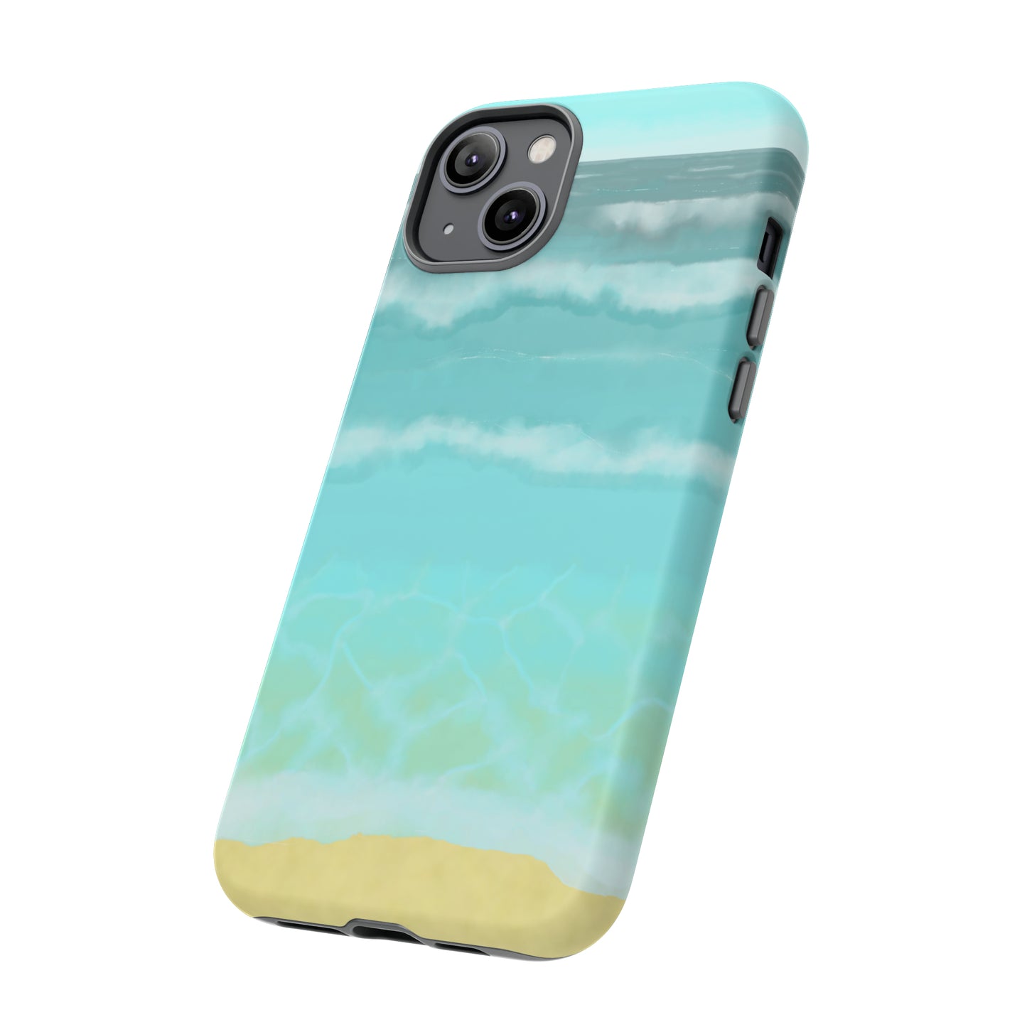 Shoreline Watercolor Ocean Beach Tough Phone Case, Summer Smartphone Cover