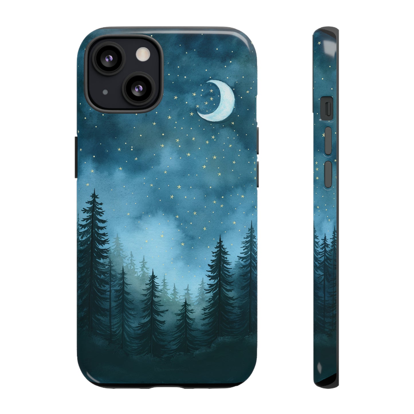 Forest Night Watercolor Tough Phone Case, Outdoors Smartphone Cover