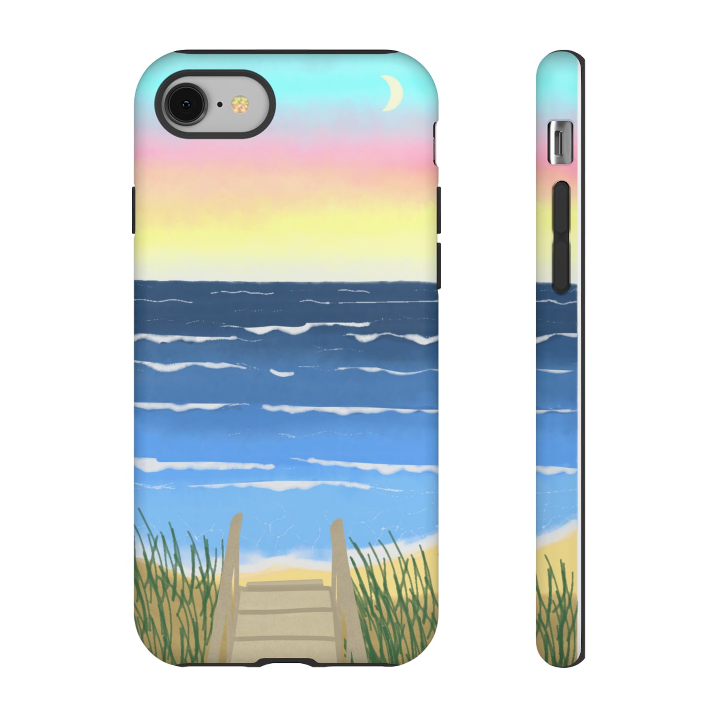 Sunset Beach Boardwalk Watercolor Tough Phone Case, Beachy Smartphone Cover