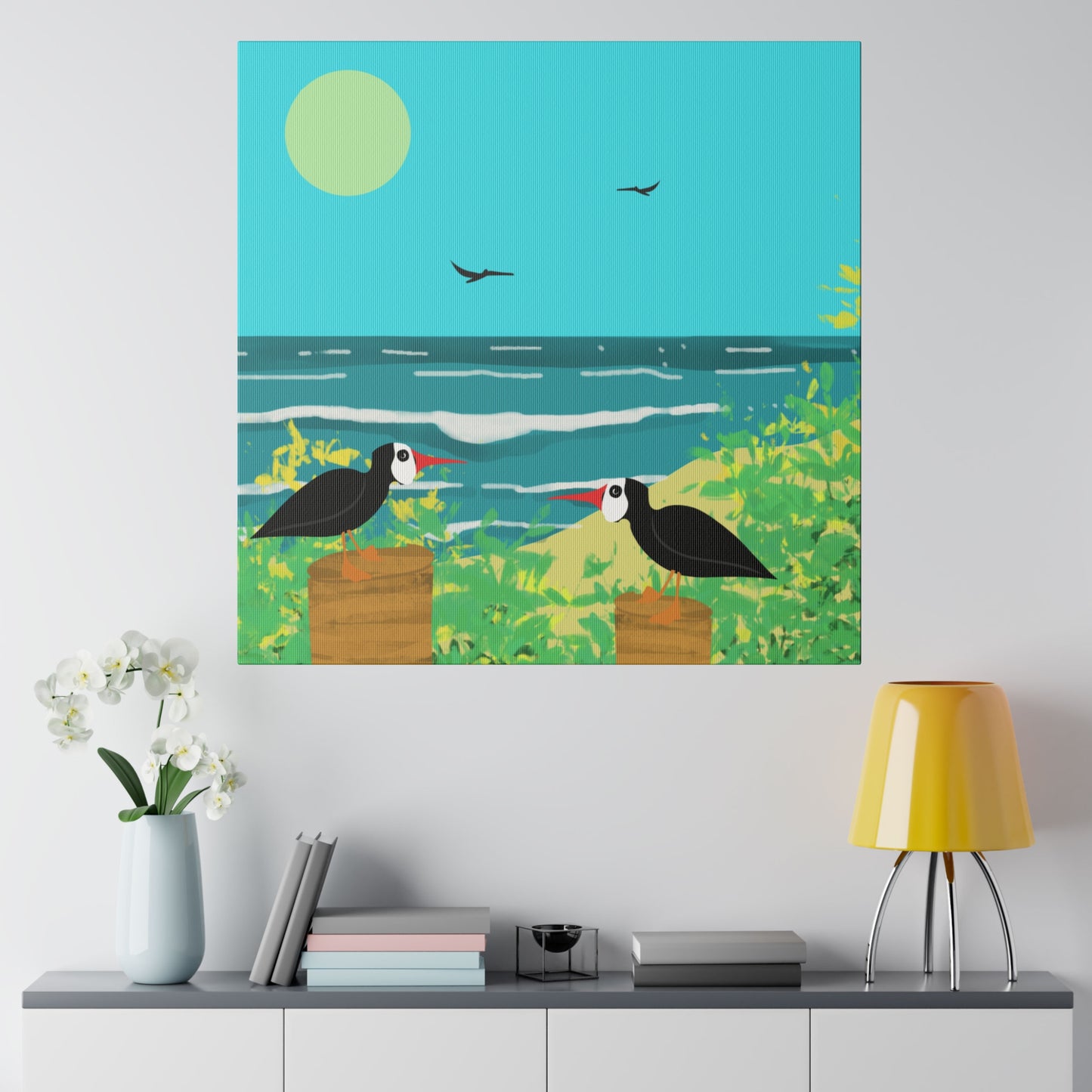 Oyster Catchers Beach Art Print on Matte Stretched Canvas 0.75"