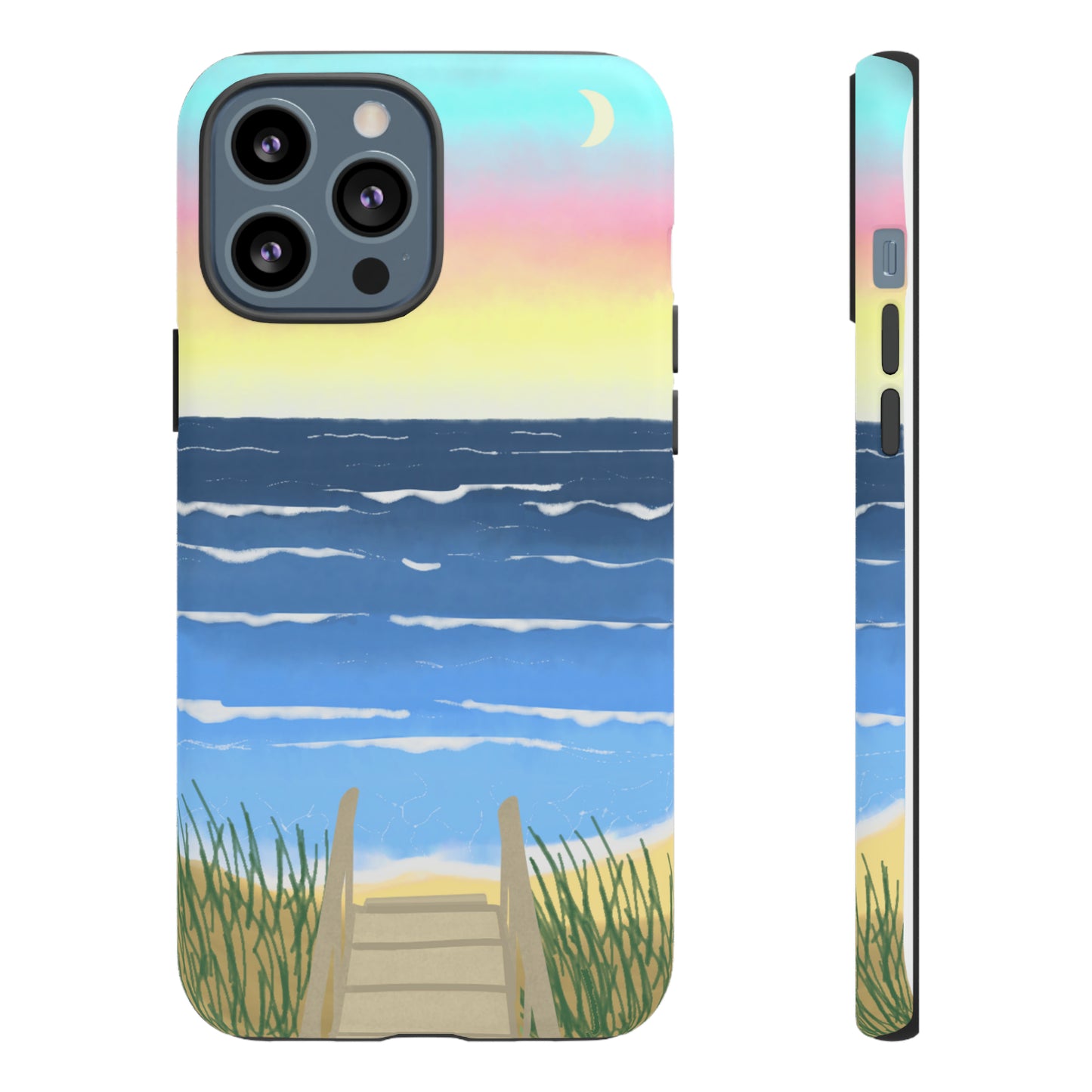 Sunset Beach Boardwalk Watercolor Tough Phone Case, Beachy Smartphone Cover