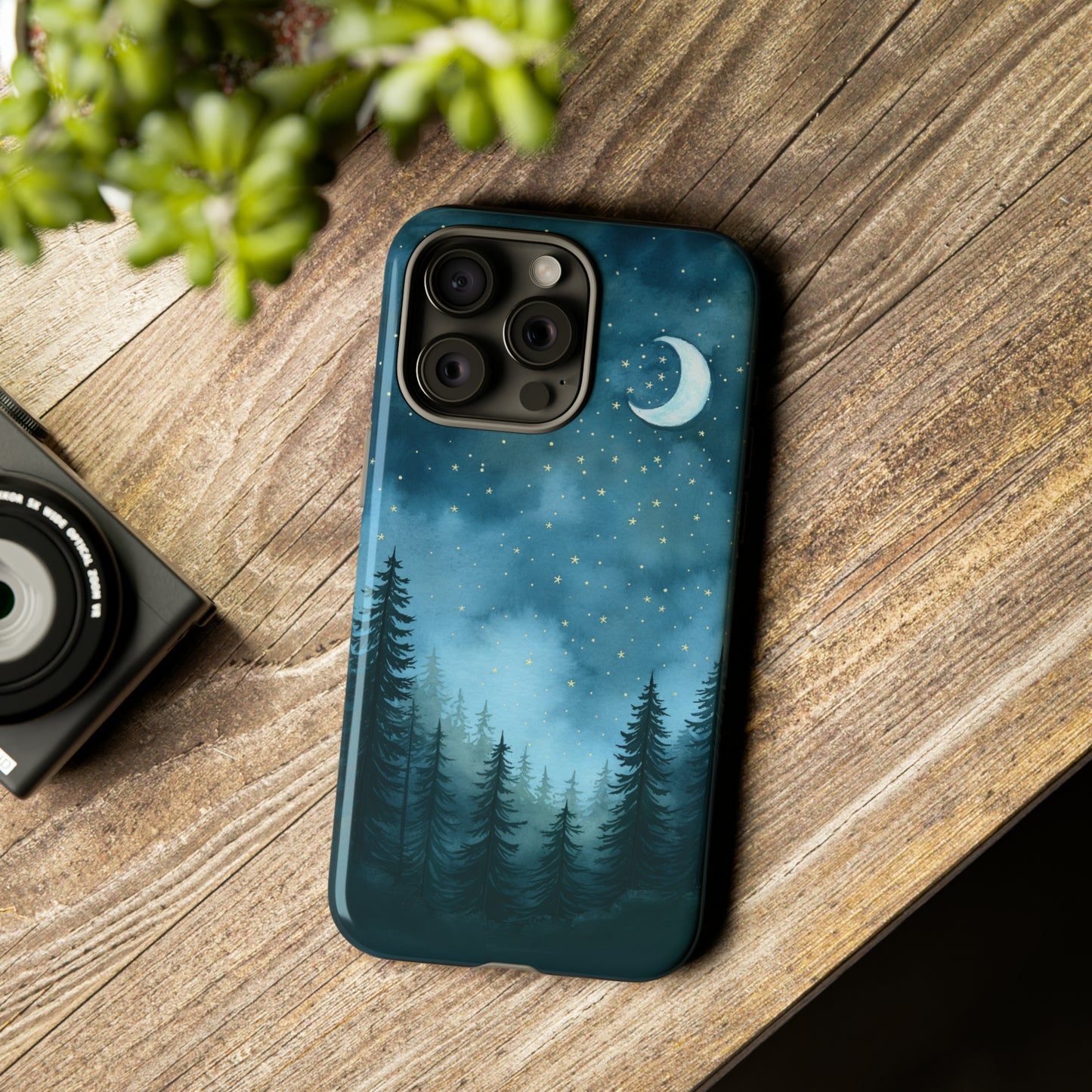 Forest Night Watercolor Tough Phone Case, Outdoors Smartphone Cover