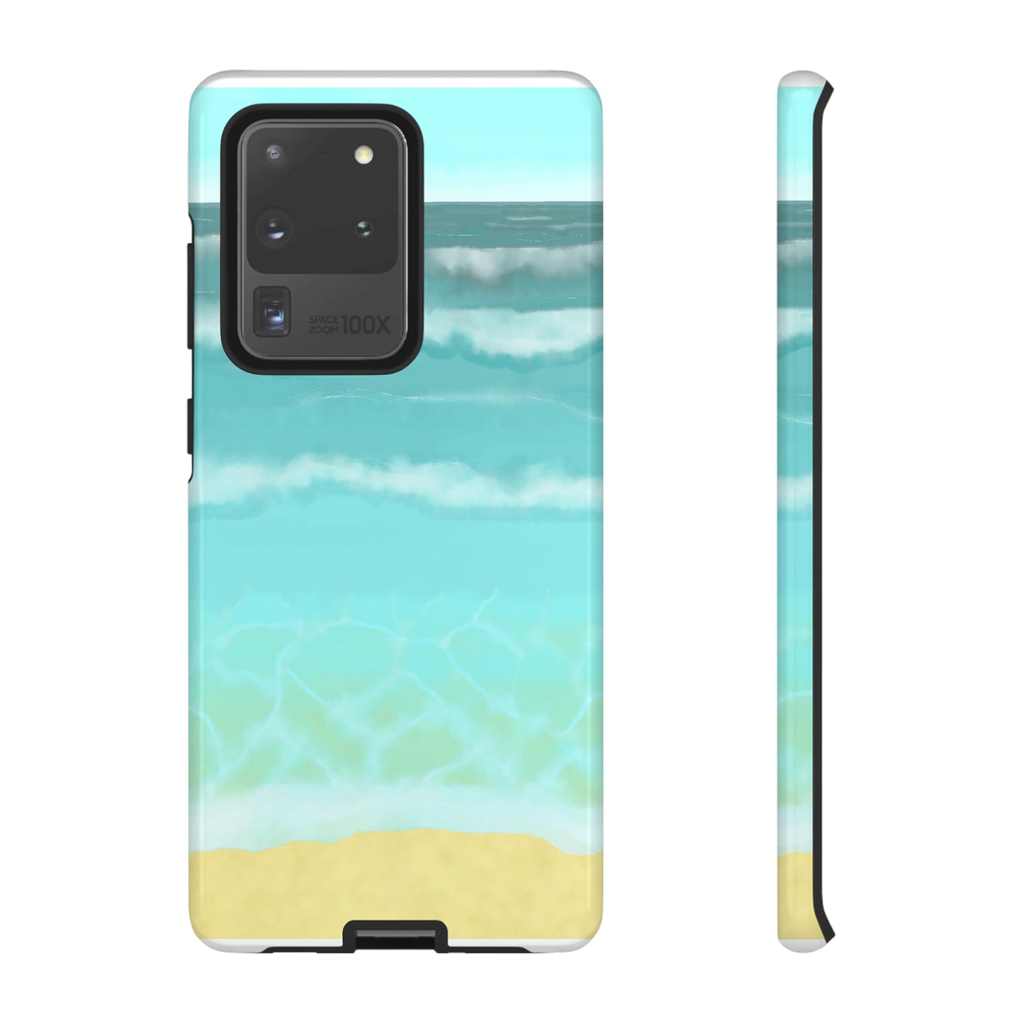 Shoreline Watercolor Ocean Beach Tough Phone Case, Summer Smartphone Cover