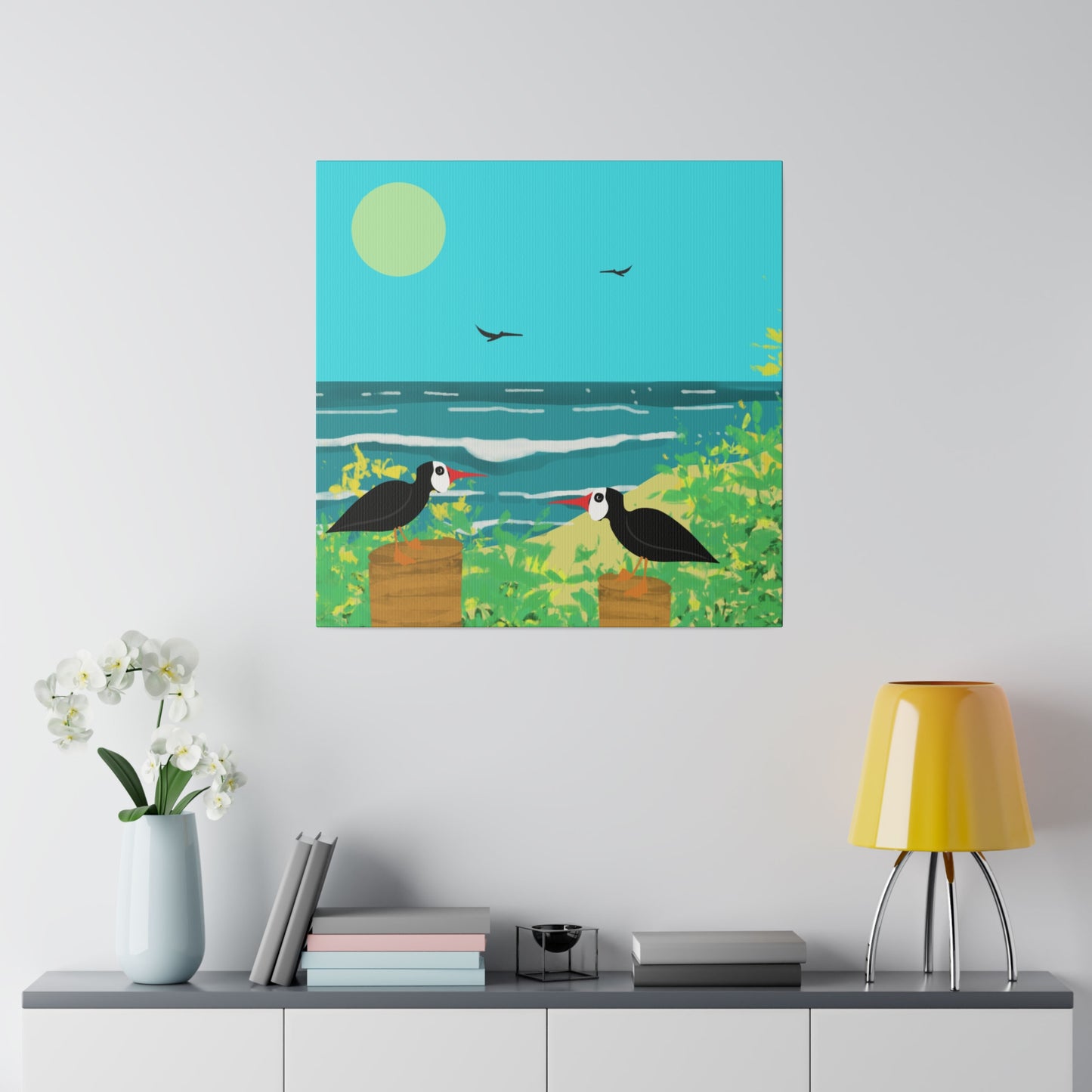 Oyster Catchers Beach Art Print on Matte Stretched Canvas 0.75"