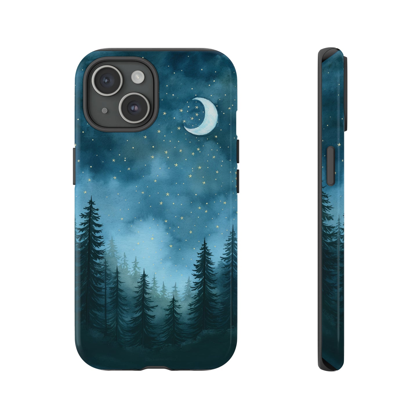 Forest Night Watercolor Tough Phone Case, Outdoors Smartphone Cover