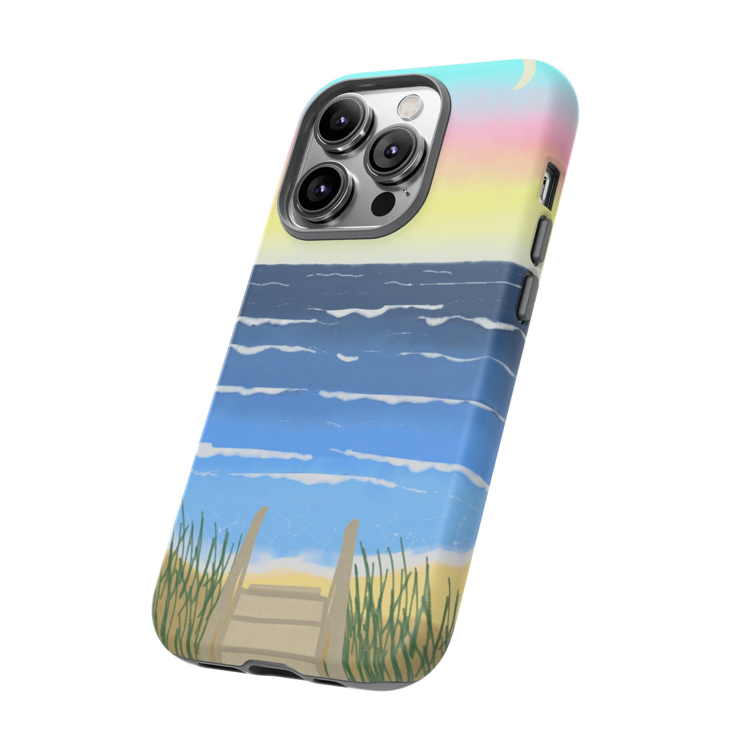 Sunset Beach Boardwalk Watercolor Tough Phone Case, Beachy Smartphone Cover