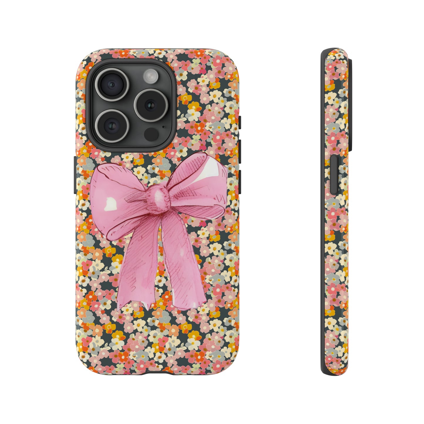 Pink Bow and Flower Pattern Collage Tough Phone Case