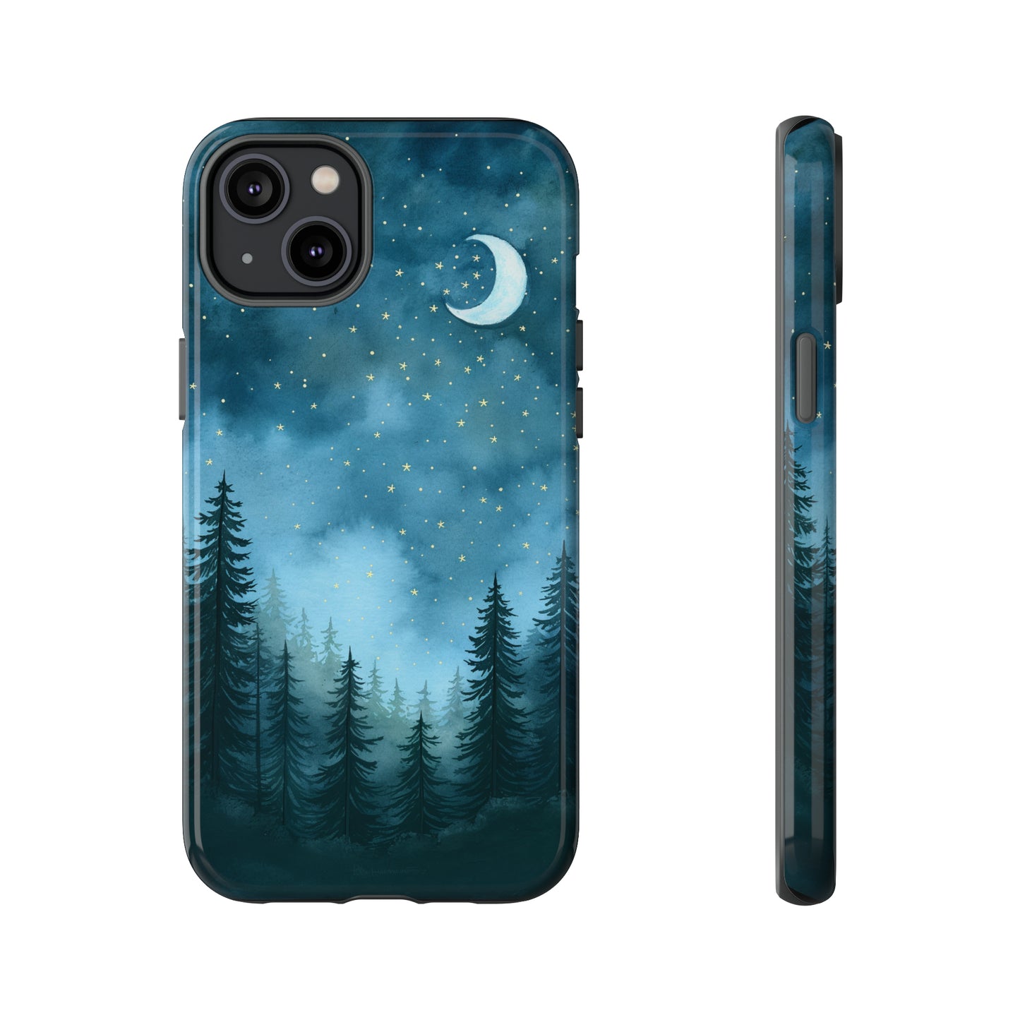 Forest Night Watercolor Tough Phone Case, Outdoors Smartphone Cover