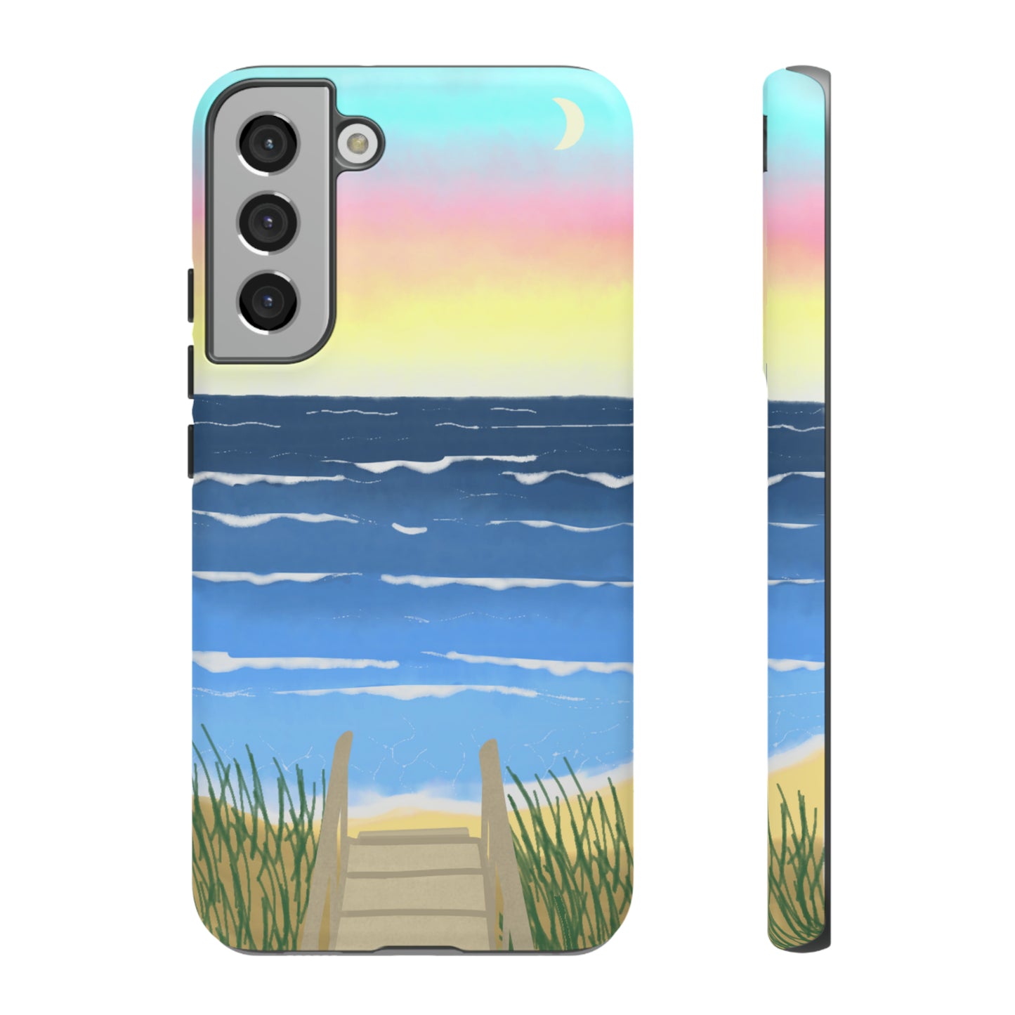 Sunset Beach Boardwalk Watercolor Tough Phone Case, Beachy Smartphone Cover