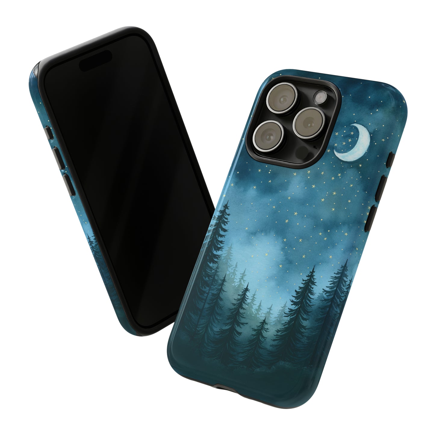 Forest Night Watercolor Tough Phone Case, Outdoors Smartphone Cover