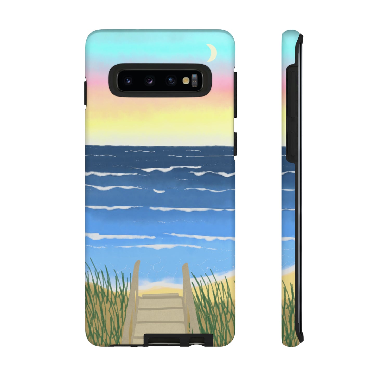 Sunset Beach Boardwalk Watercolor Tough Phone Case, Beachy Smartphone Cover