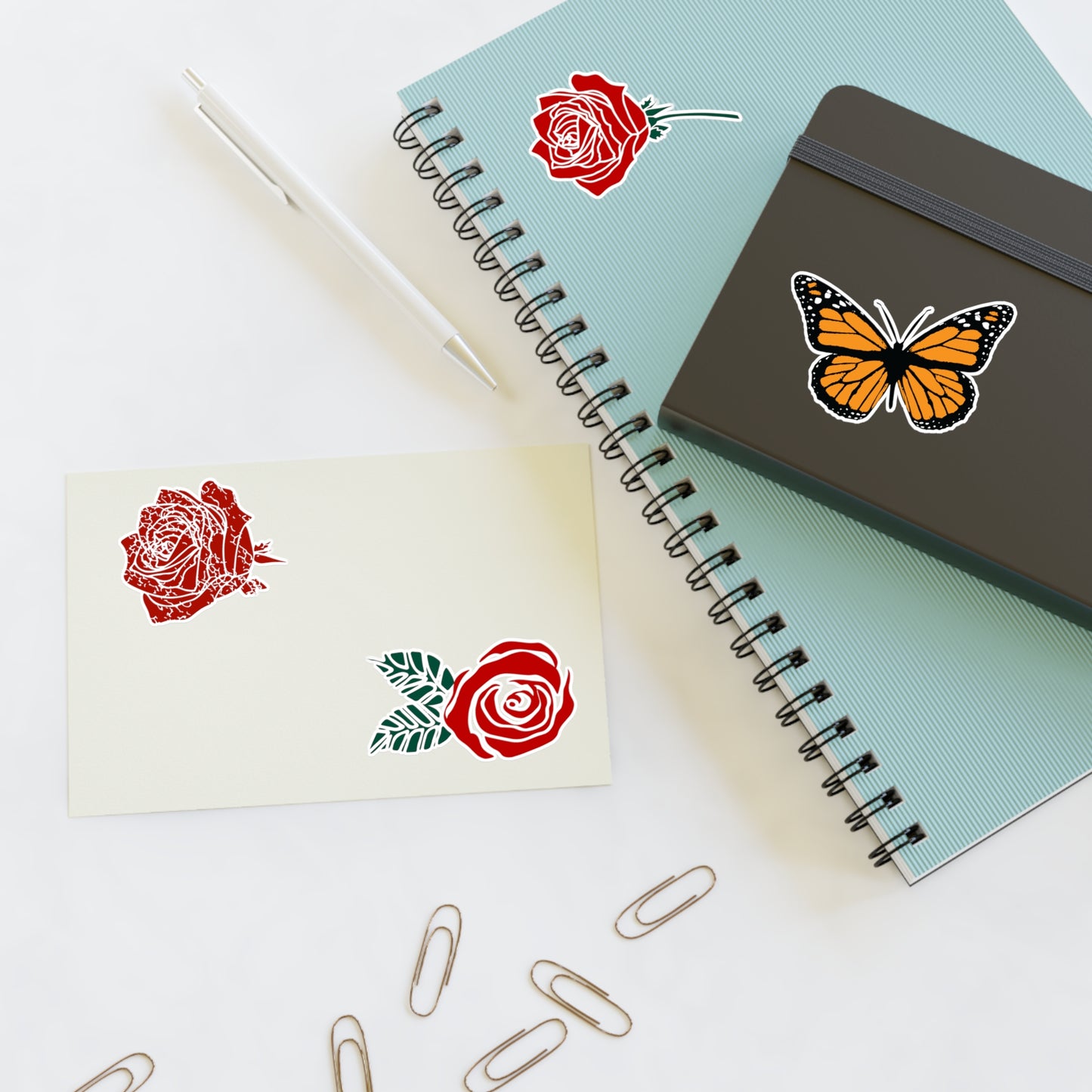 Red Roses and Monarch Butterfly Sticker Sheet