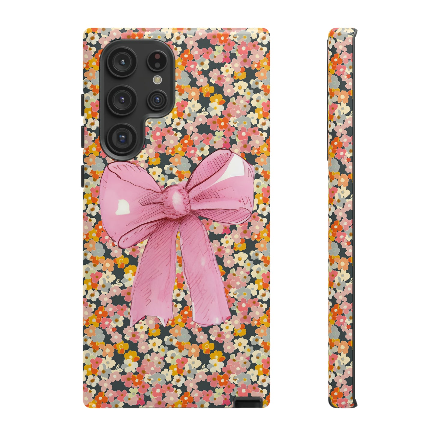 Pink Bow and Flower Pattern Collage Tough Phone Case