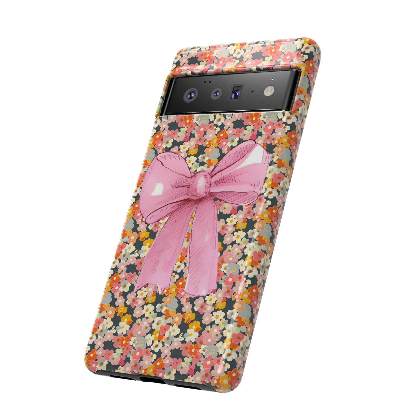 Pink Bow and Flower Pattern Collage Tough Phone Case