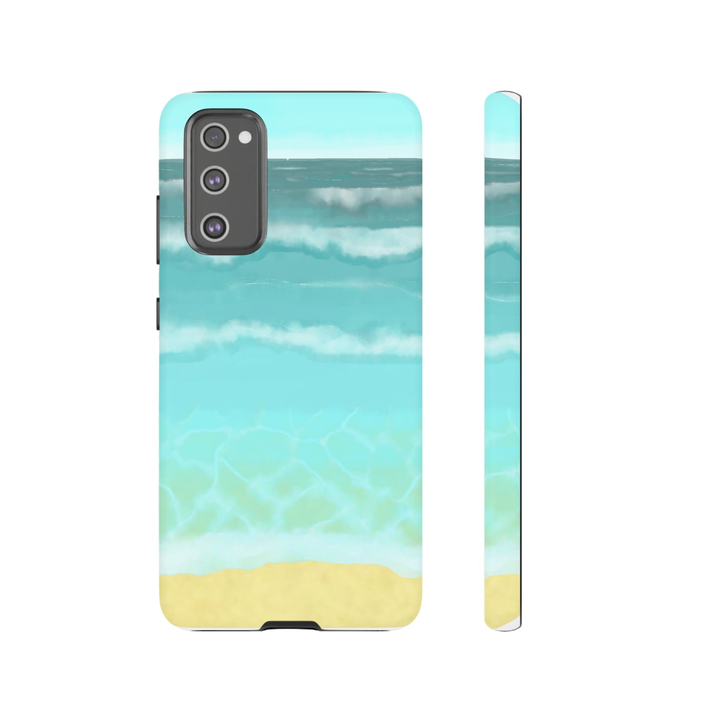 Shoreline Watercolor Ocean Beach Tough Phone Case, Summer Smartphone Cover