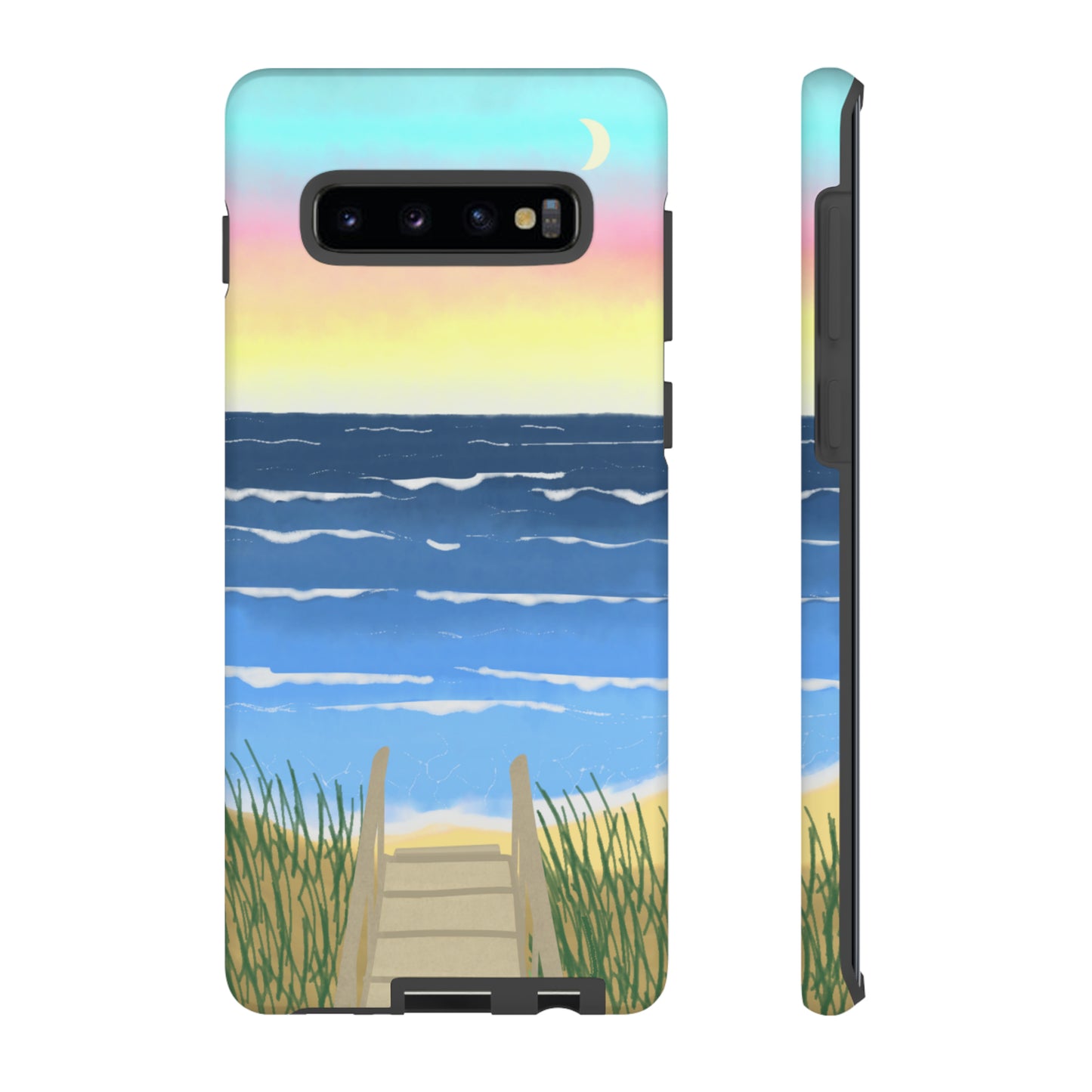 Sunset Beach Boardwalk Watercolor Tough Phone Case, Beachy Smartphone Cover