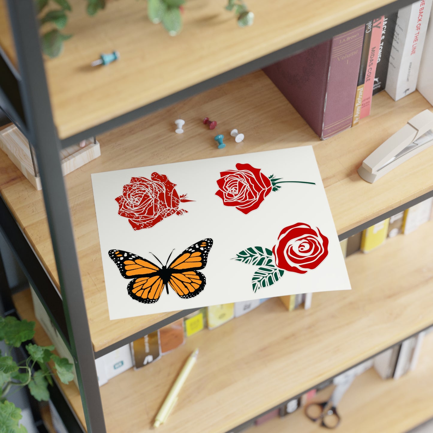 Red Roses and Monarch Butterfly Sticker Sheet