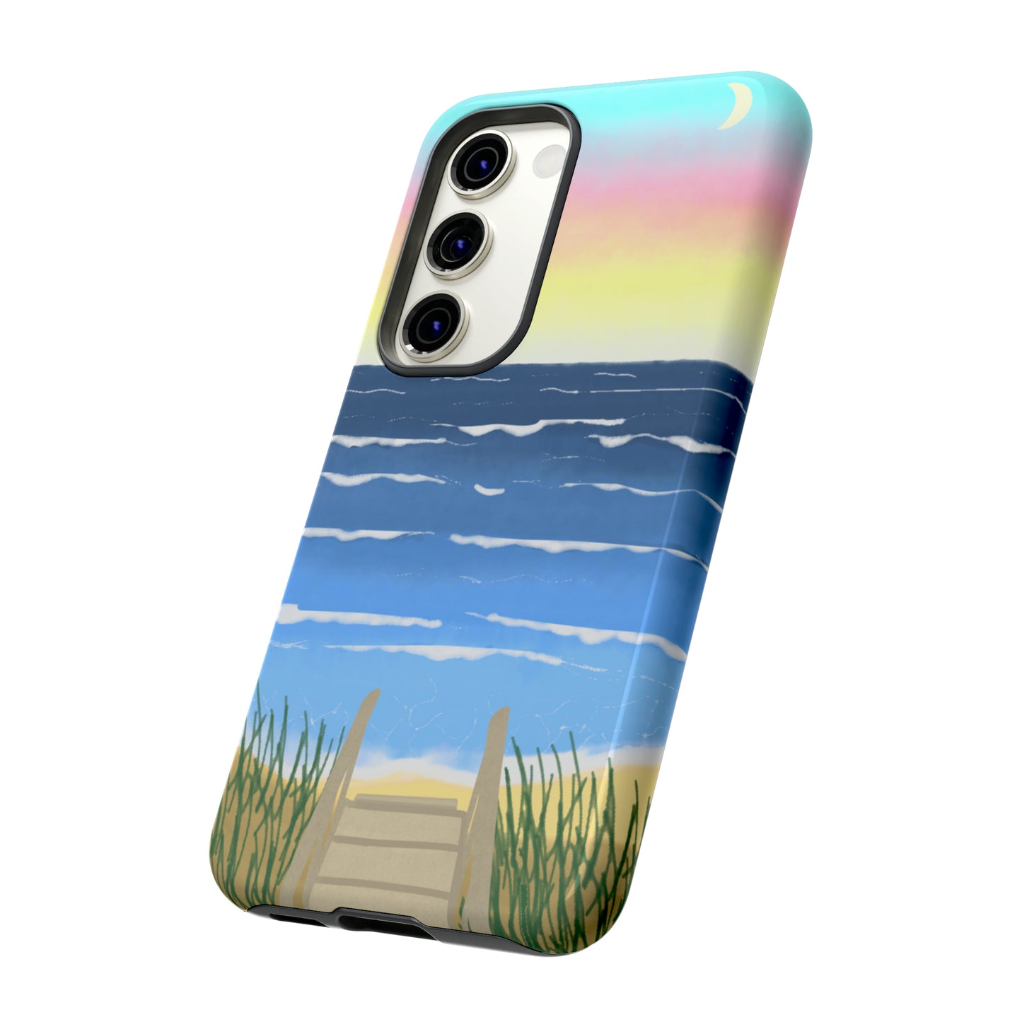 Sunset Beach Boardwalk Watercolor Tough Phone Case, Beachy Smartphone Cover