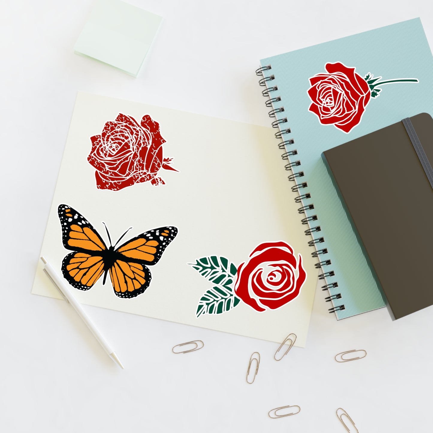 Red Roses and Monarch Butterfly Sticker Sheet