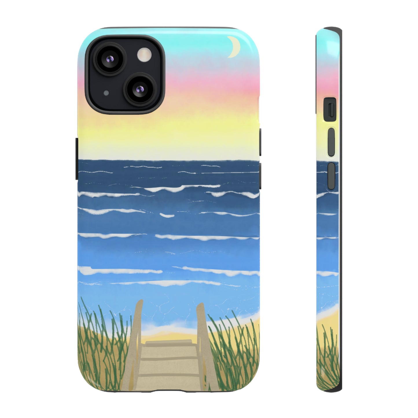 Sunset Beach Boardwalk Watercolor Tough Phone Case, Beachy Smartphone Cover