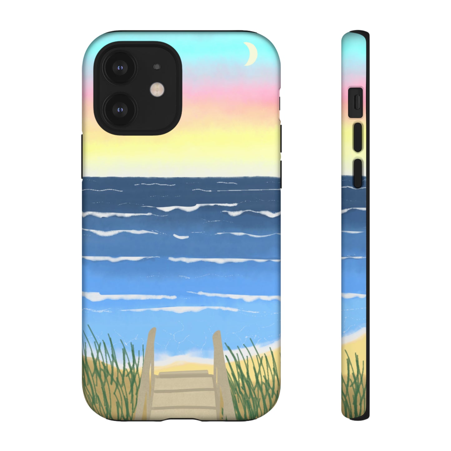 Sunset Beach Boardwalk Watercolor Tough Phone Case, Beachy Smartphone Cover