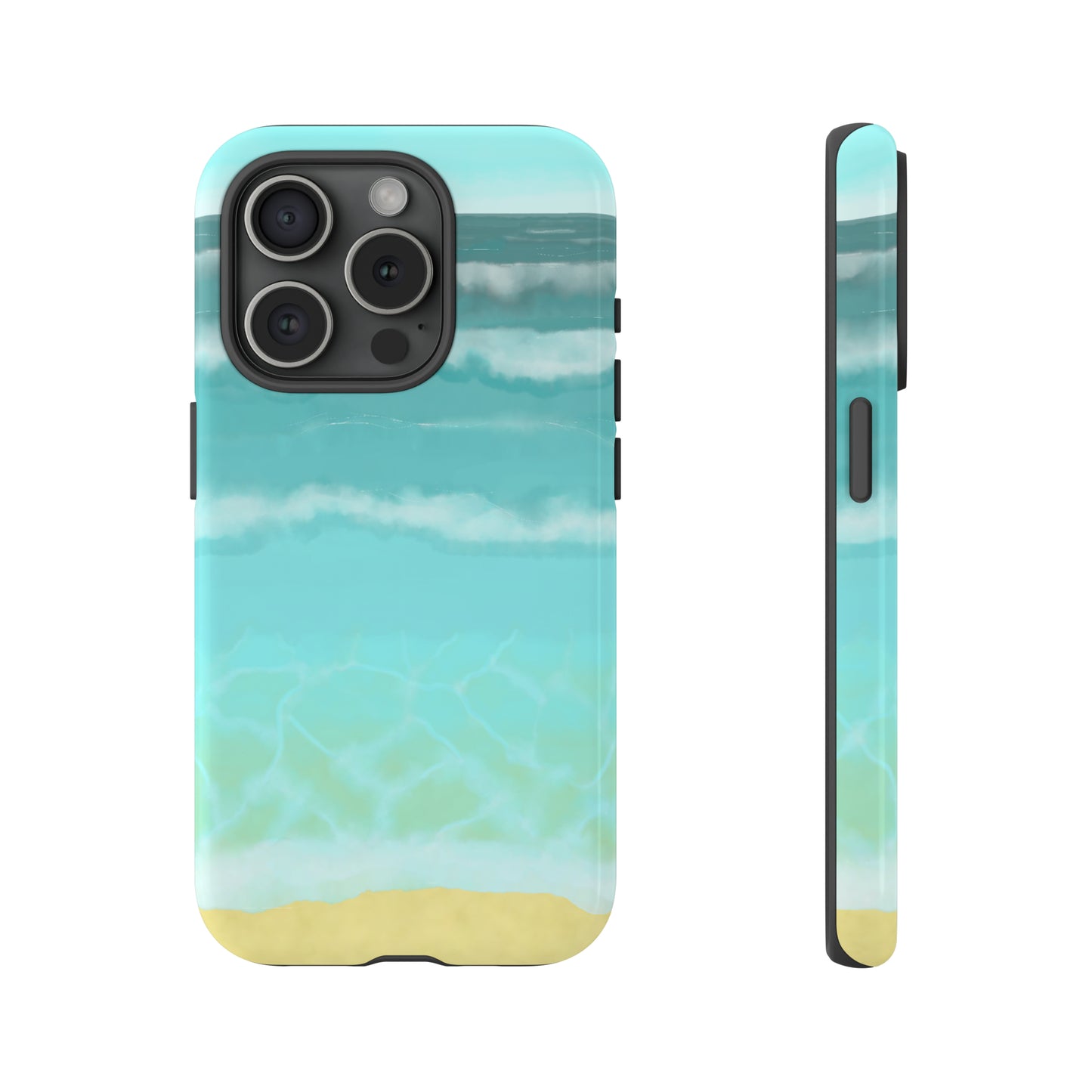 Shoreline Watercolor Ocean Beach Tough Phone Case, Summer Smartphone Cover