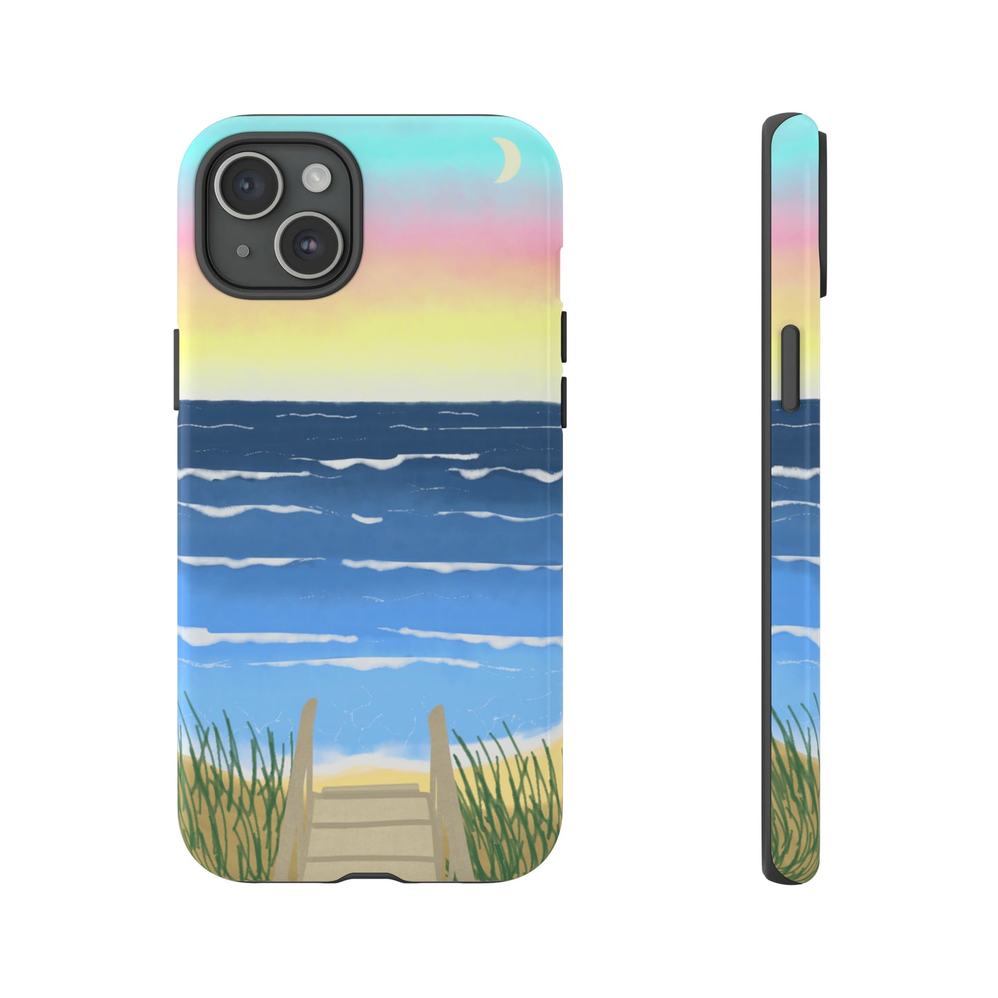 Sunset Beach Boardwalk Watercolor Tough Phone Case, Beachy Smartphone Cover