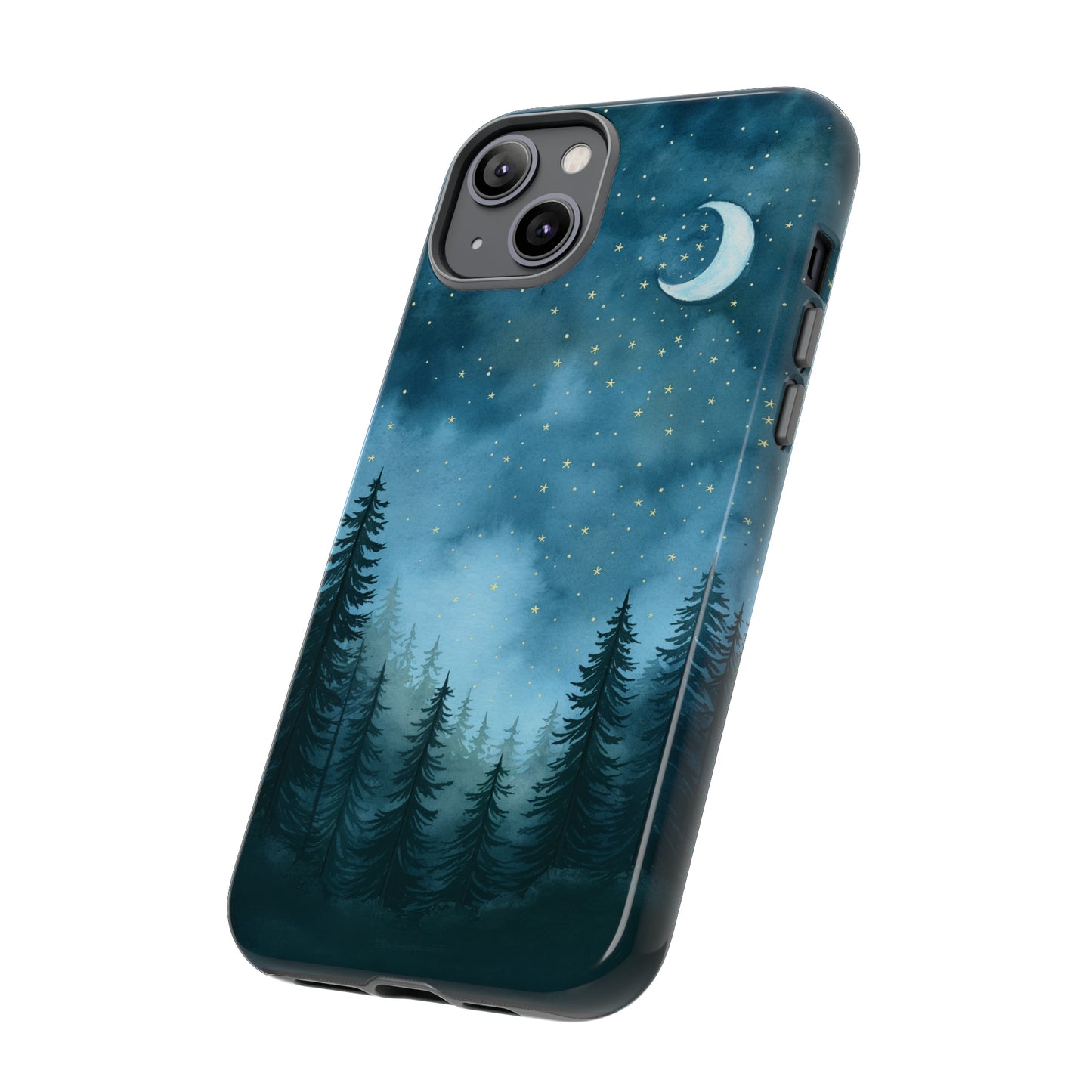 Forest Night Watercolor Tough Phone Case, Outdoors Smartphone Cover