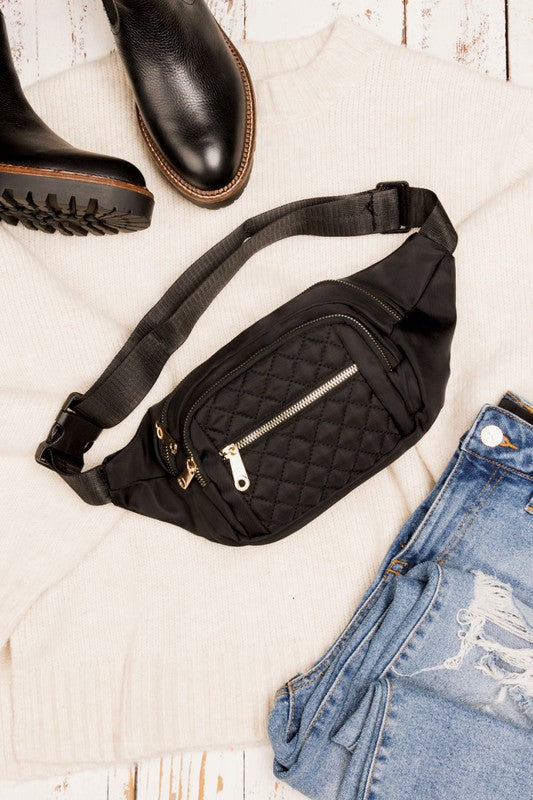 Quilted Faux Leather Belt or Crossbody Sling Bag