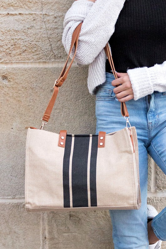 Canvas Stripe Tote and Crossbody Bag