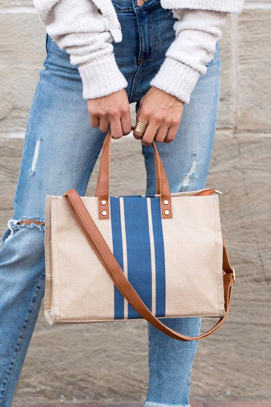 Canvas Stripe Tote and Crossbody Bag