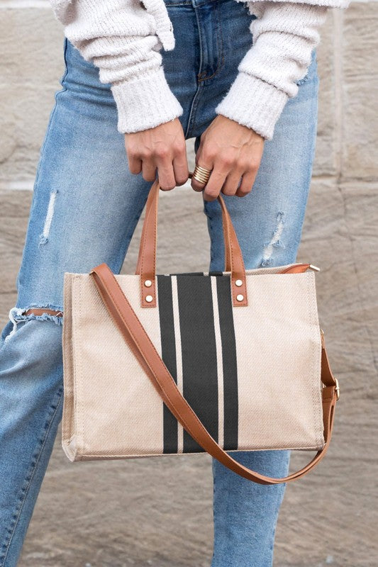 Canvas Stripe Tote and Crossbody Bag