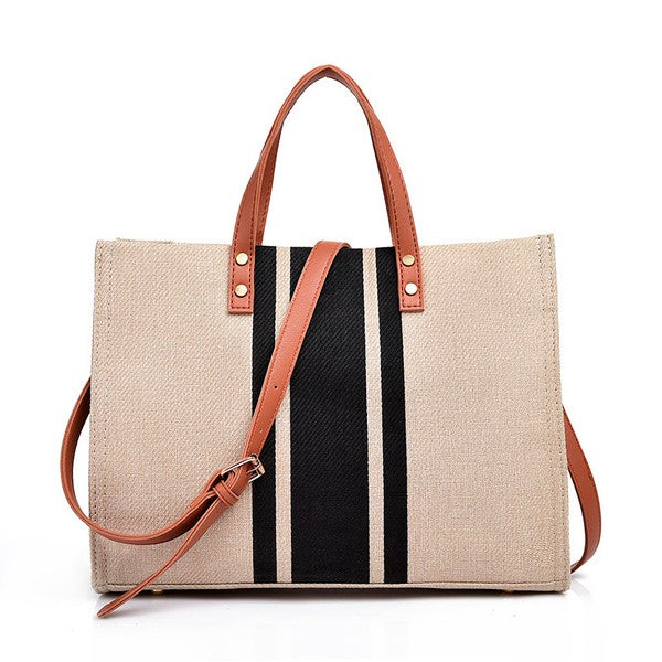 Canvas Stripe Tote and Crossbody Bag