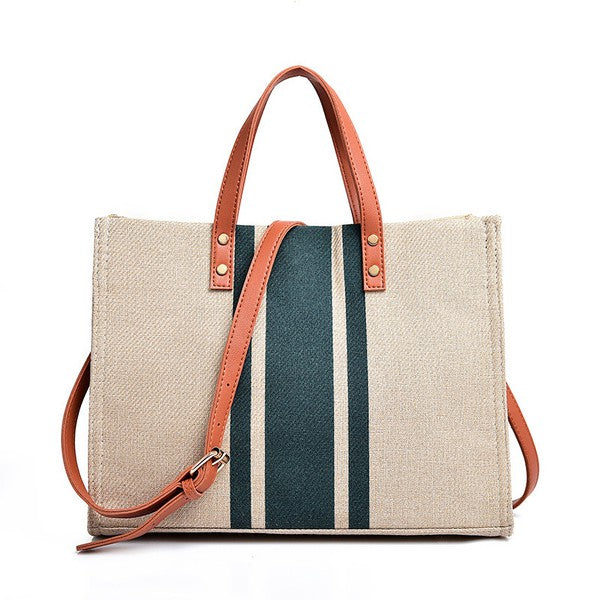 Canvas Stripe Tote and Crossbody Bag