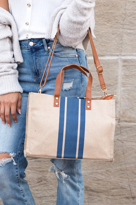 Canvas Stripe Tote and Crossbody Bag