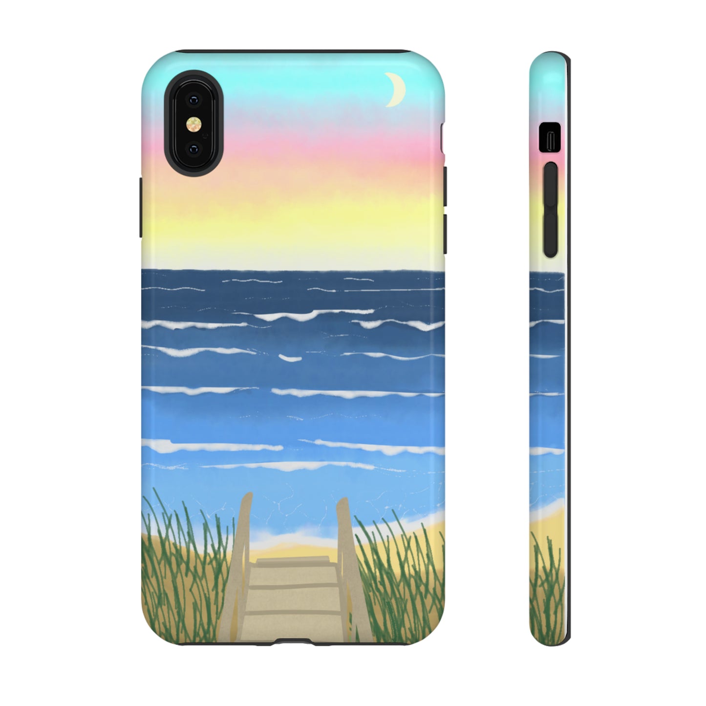 Sunset Beach Boardwalk Watercolor Tough Phone Case, Beachy Smartphone Cover