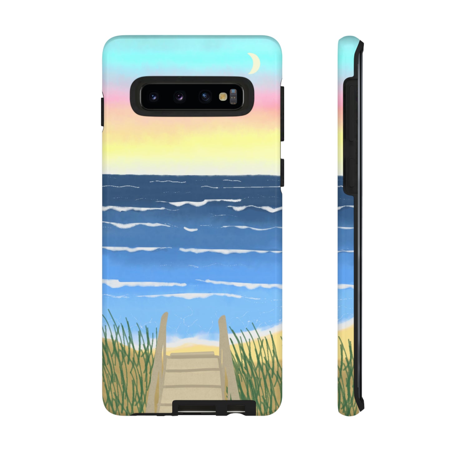 Sunset Beach Boardwalk Watercolor Tough Phone Case, Beachy Smartphone Cover