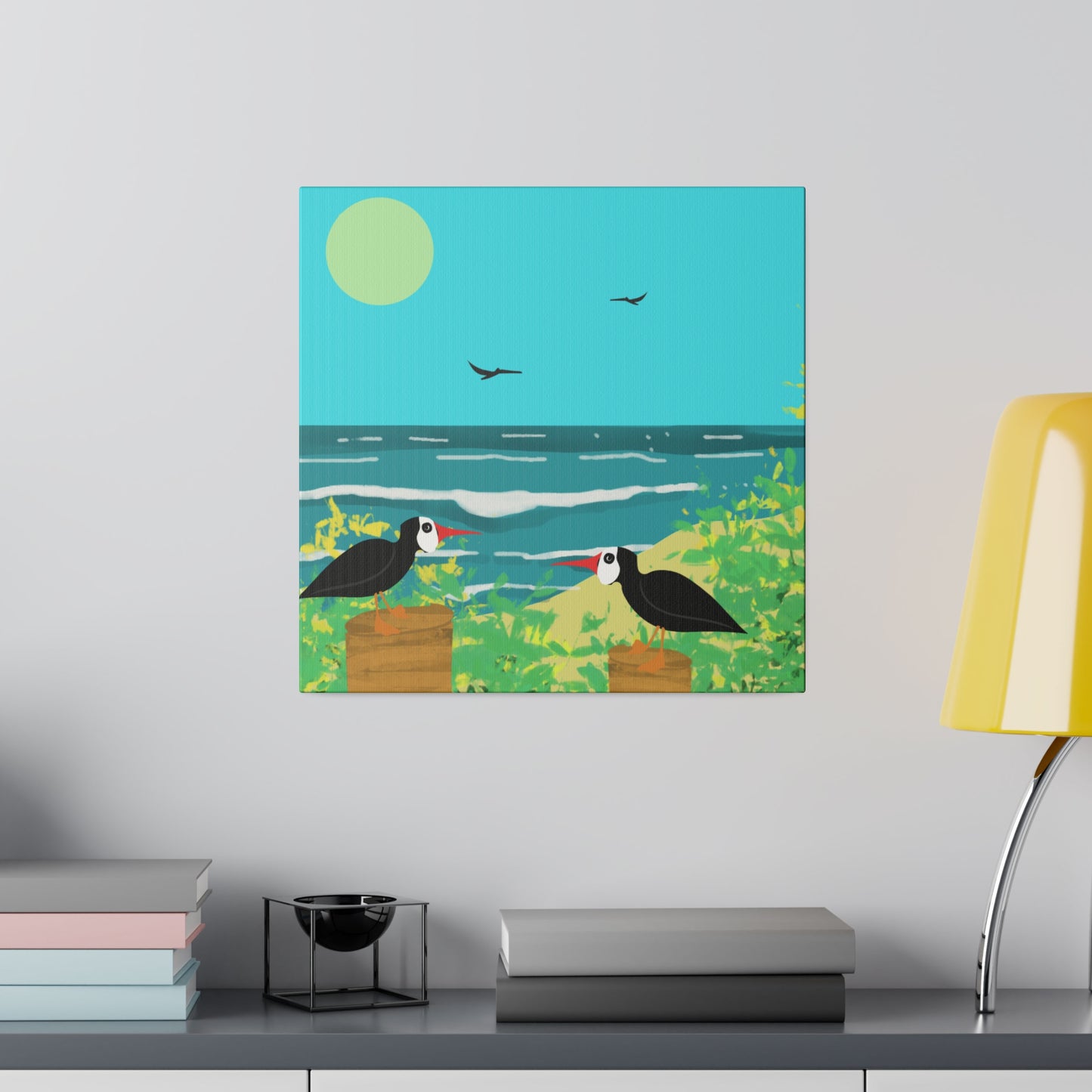 Oyster Catchers Beach Art Print on Matte Stretched Canvas 0.75"