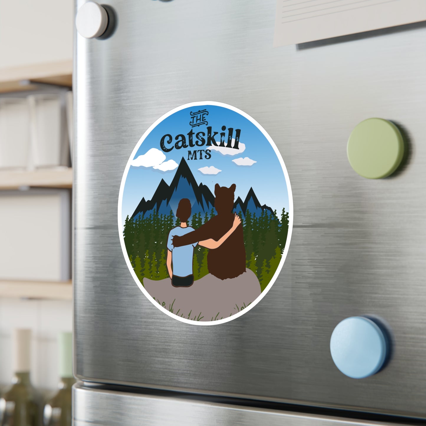 The Catskill Mountains Boy and Bear Circular Vinyl Decal